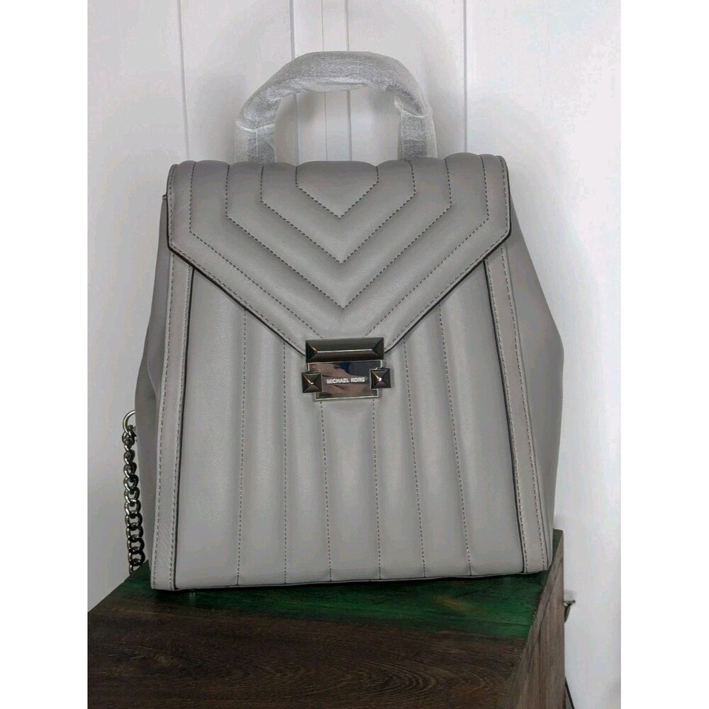 Michael Kors Whitney Quilted Backpack - Pearl Grey, Silver, Small, Dust-bag, NWT